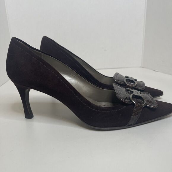 Furla Made In Italy Brown Suede Kitten Heels Size 37 - Picture 2 of 12